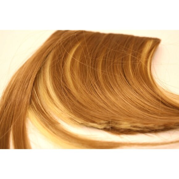 Clip-In Hair Bangs Extensions Light Brown Blonde Straight Human Hair Ponytail Up - Picture 5 of 9